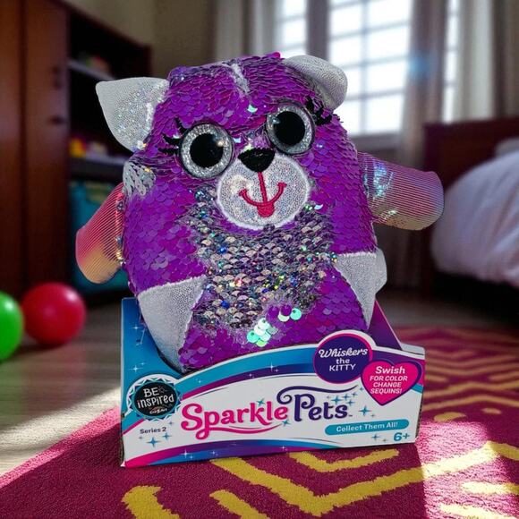 Sparkle Pets Whiskers the Kitty Plush Toy Color Change Sequins 6 inch Series 2 - Picture 1 of 13